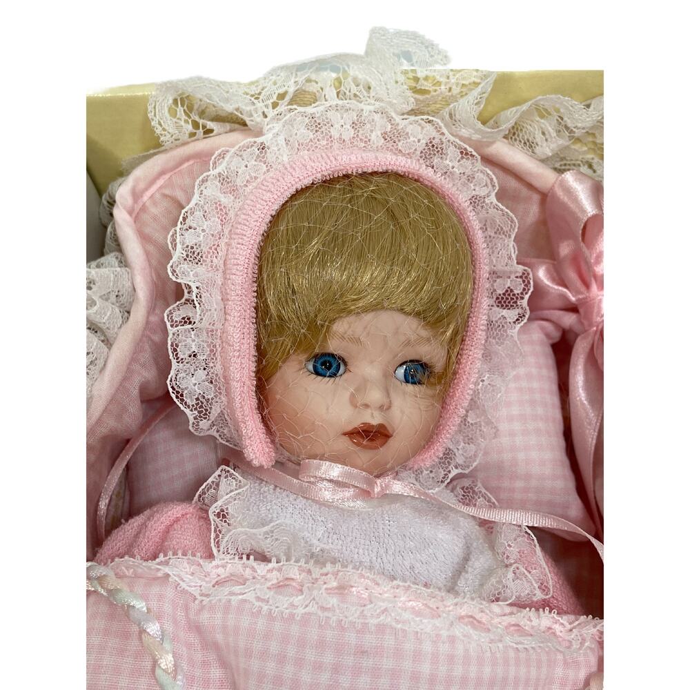 Vintage Madison Lee Porcelain Baby Doll Pink Gingham Vintage 1998 Cottagecore